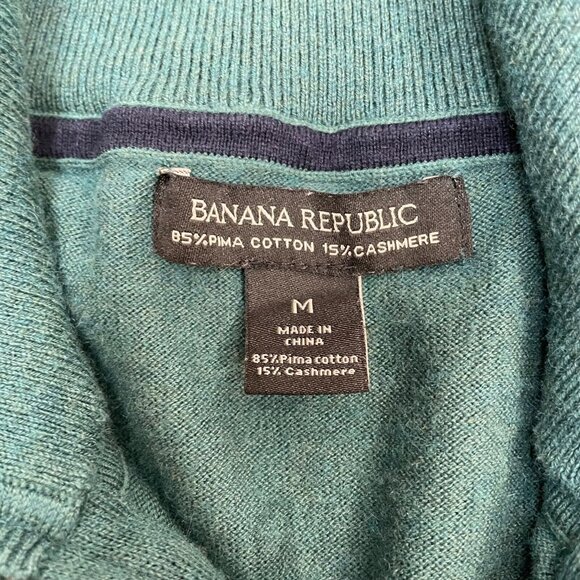 Banana Republic Sweater Medium Green Cotton Cashmere Blend 1/4-Zip Pullover Mens - Picture 11 of 11